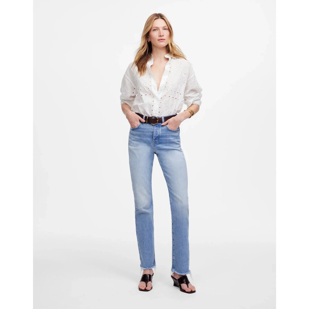 MADEWELL The '90s Straight Jean 32 Hallstead Blue Stretch Distressed NWT B43